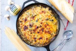 Linguinis gratinés aux champignons