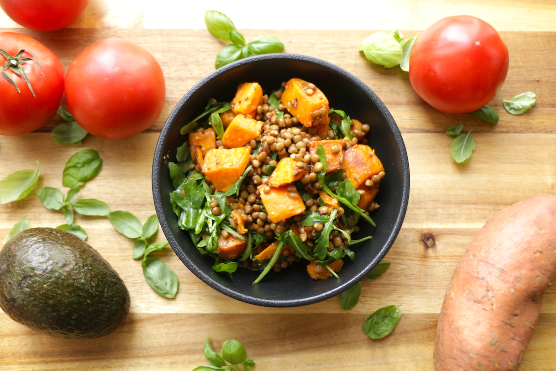 Salade tiède de lentilles et patate douces